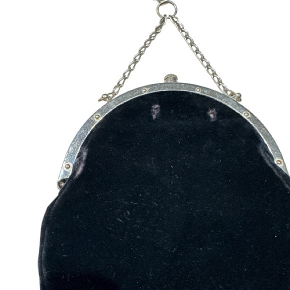 Vintage Victorian Style Silver Tone Mounted Black Velvet Bag with Belt Clip - Picture 14 of 14